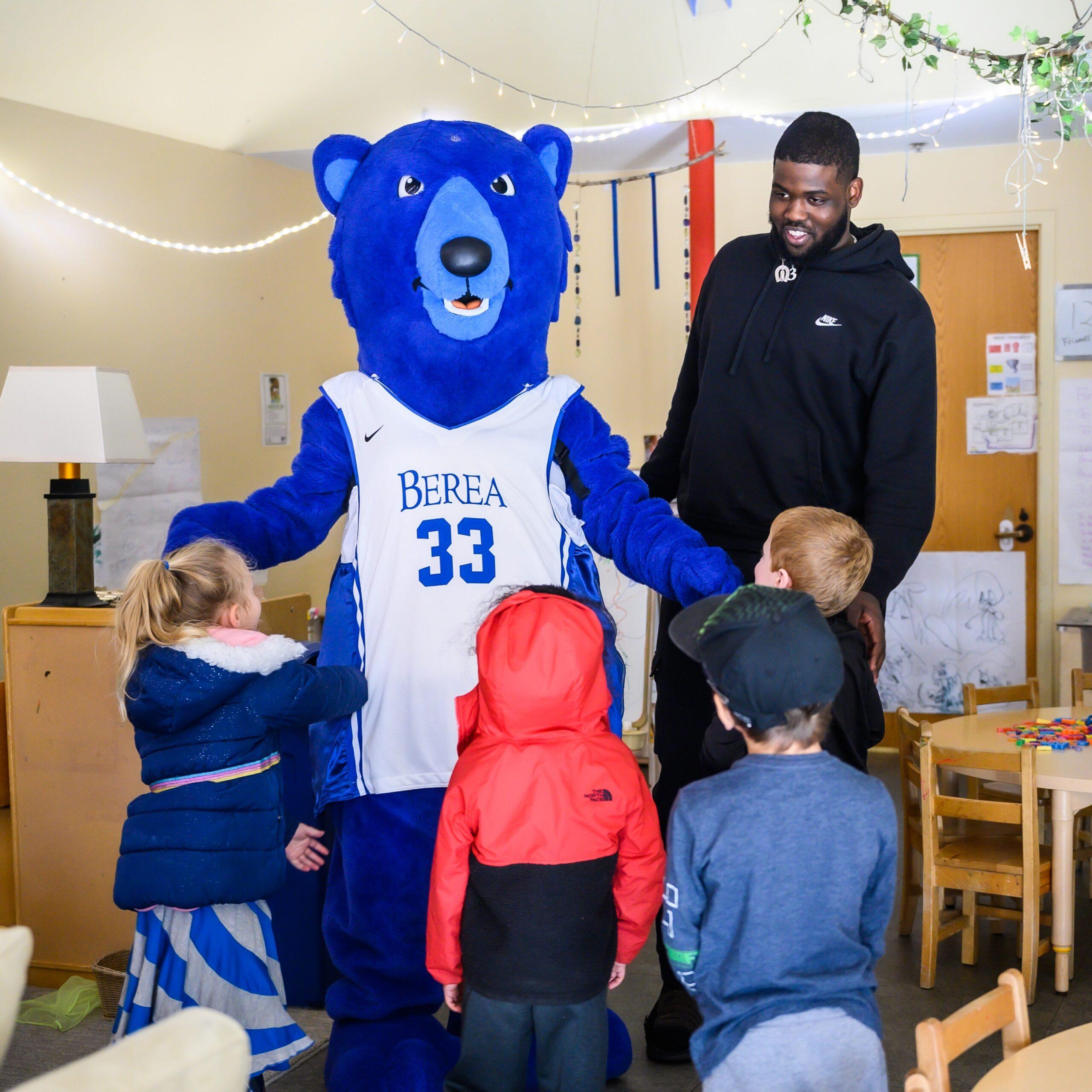 Blue the Bear visiting children at the Child Development Lab (CDL)